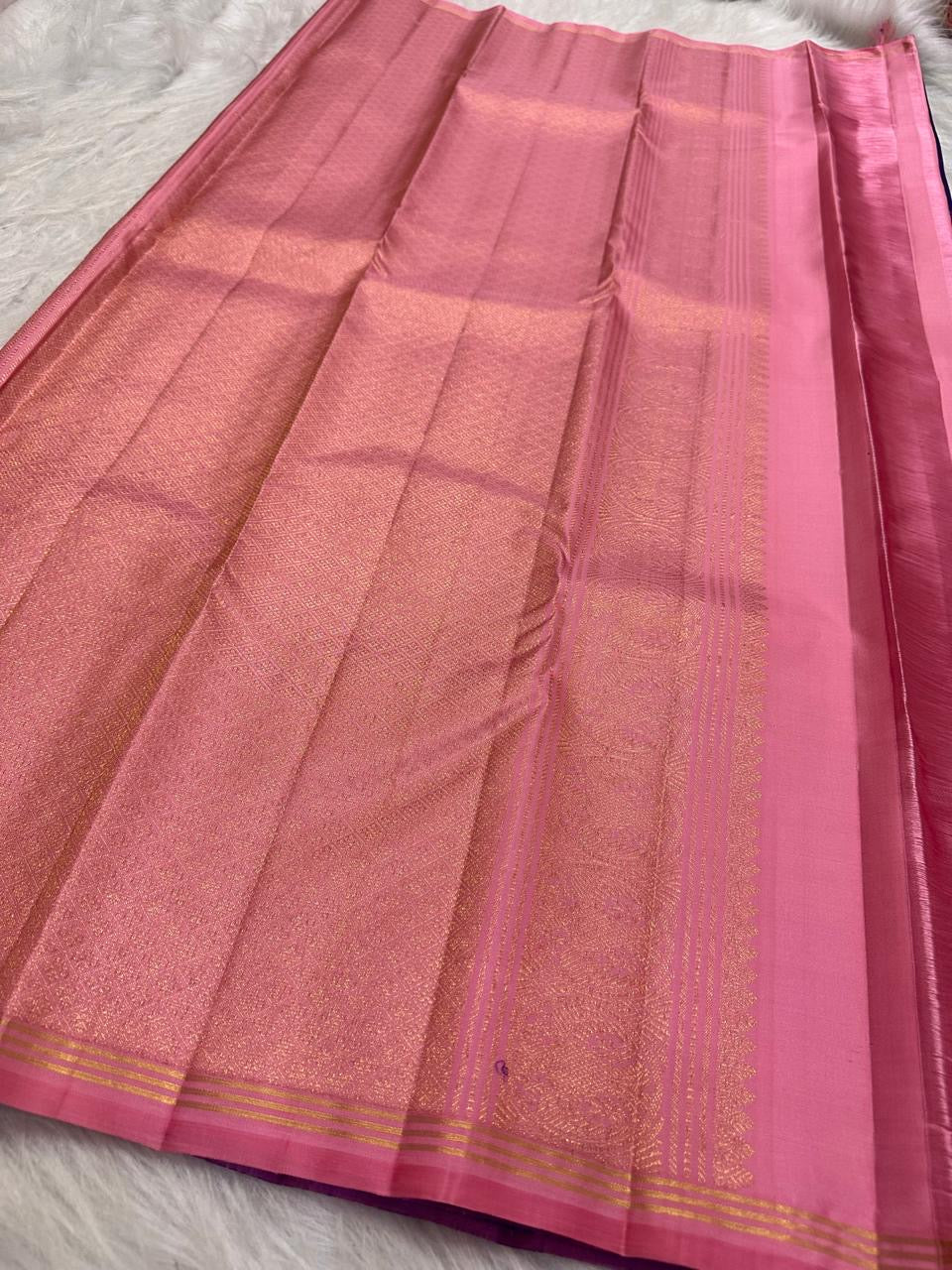 Deep Cocoa Brown handwoven pure silk Kancheepuram Butta saree — included self-colour blouse piece — Idam Living