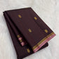Deep Cocoa Brown handwoven pure silk Kancheepuram Butta saree — body zari butta close-up — Idam Living
