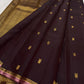 Deep Cocoa Brown handwoven pure silk Kancheepuram Butta saree — pallu tassel detail — Idam Living