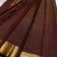 Deep Cocoa Brown Kanchipuram silk saree, Zari Kattam grid close-up — Idam Living
