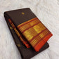 Deep Cocoa Brown Pure Silk Kanjipuram Zari Kattam Saree - burnt orange heritage border detail