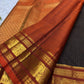 Deep Cocoa Brown Pure Silk Kanjipuram Zari Kattam Saree - grand pallu detail