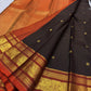 Deep Cocoa Brown Pure Silk Kanjipuram Zari Kattam Saree - front view