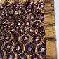 Deep Cocoa Brown Pattu Silk Chanderi saree with gold floral-vine lattice, silver bird motifs and broad antique-gold border and pallu.