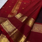 Deep Cocoa Handwoven Pure Silk Kanchipuram Rettapet Saree — full saree view — Idam Living