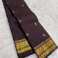Deep Coffee Brown Pure Silk Kanchipuram Butta saree with Maanga gold zari border