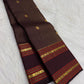 Deep brown Kanchipuram saree with vertical zari stripes