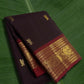 Midnight black korvai Kanjivaram silk saree with small zari butta and deep maroon border – Idam Living