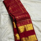 Deep Crimson Handwoven Pure Silk Kancheepuram Zari Kattam Saree with Rich Gold Border