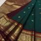 Deep Emerald Green Pure Silk Kancheepuram Saree — full saree overview, Butta weave with floral medallion border — Idam Living