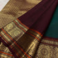Deep Emerald Green Kancheepuram Saree — maroon border with circular floral zari medallions