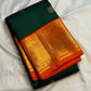 Deep Emerald Green and Radiant Orange Pure Silk Kanchipuram Korvai saree