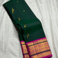 Handwoven emerald green pure silk Kanjeevaram saree with mayil butta and magenta pallu — Idam Living