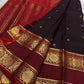 Deep espresso brown Pure Silk Kanchipuram Rettapet saree with Arakku red kamalam gold zari border, detail view 3
