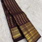 Lower Rettapet border showing layered gold zari bands and repeated handwoven Yazhi motifs
