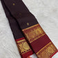 Deep espresso brown Pure Silk Kanchipuram Rettapet saree with Arakku red kamalam gold zari border, detail view 5