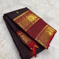 Deep espresso brown Pure Silk Kanchipuram Rettapet saree with Arakku red kamalam gold zari border, detail view 2