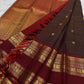 Deep Espresso Brown Handwoven Pure Silk Kanjivaram Saree with Zari Kattam and Burgundy Gold Zari Border