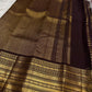 Folded Deep Espresso Brown Rettapet saree with petite gold Mail buttas and layered zari border