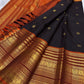 Deep espresso brown handwoven pure silk Kanjeevaram saree with Varisaipet Mayil Butta and rust orange border — Idam Living