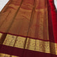 Deep Espresso Brown Handwoven Pure Silk Kanjivaram Saree with Zari Kattam and Burgundy Gold Zari Border