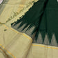 Deep Forest Green and Cream Handwoven Pure Silk Kanjeevaram Saree with Korvai Thazampoo Reku Border