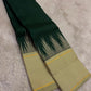 Deep Forest Green and Cream Handwoven Pure Silk Kanjeevaram Saree with Korvai Thazampoo Reku Border