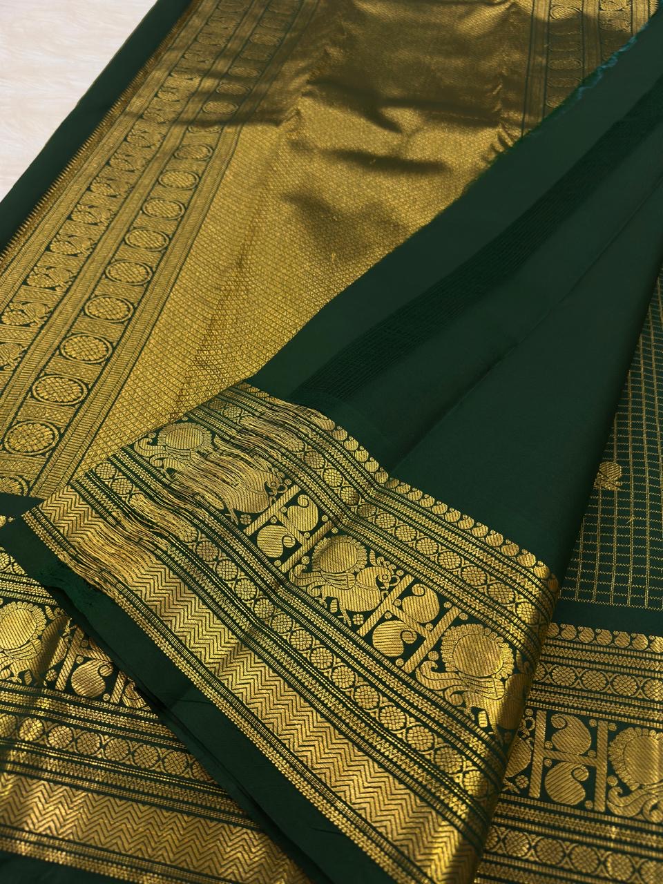 Green Lightweight Kanjivaram saree with Mayil zari border