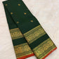 Deep Forest Green Handwoven Pure Silk Kanchipuram Saree with Rettapet Mayil Zari Border and Orange-Red Selvedge