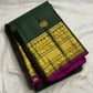 Deep Forest Green Handwoven Pure Silk Kanchipuram Zari Kattam Saree with Raspberry Pink Selvedge