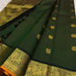 Canary gold border detail on Deep Forest Green Kancheepuram silk saree, handwoven in Kunnam village