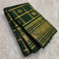 Deep Forest Green lightweight Pure Silk Kanchipuram saree with gold Zari Kattam and peacock border