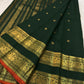 Deep Forest Green Handwoven Pure Silk Kanchipuram Saree with Rettapet Mayil Zari Border and Orange-Red Selvedge