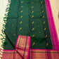Deep emerald green Kanjeevaram silk saree with gold zari mayil peacock butta on body — Idam Living
