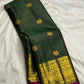 Deep Forest Green Handwoven Pure Silk Kanchipuram Zari Kattam Saree with Raspberry Pink Selvedge
