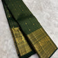 Mayil and Kodi gold zari work on Deep Forest Green Pure Silk Kanchipuram pallu