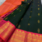 Deep Forest Green Handwoven Pure Silk Kanjeevaram Saree with Gandaberunda Zari Buttas and Rani Pink Border