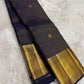 Deep indigo handwoven pure silk Vairaoosi Kanchipuram saree — full saree overview — Idam Living