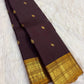 Deep Aubergine Jamun Handwoven Pure Silk KanchiPattu Saree with Petite Zari Buttas and Antique Gold Border