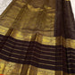 Deep Kanchana Brown pure silk Kanjivaram Varisaipet saree with antique-gold traditional zari border.