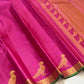 Forest green gold zari border of deep magenta Kanchi Pattu pure silk saree with classical temple motif frieze