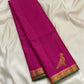 Close view of deep magenta Kanchi Pattu silk body with fine Vairaoosi zari lines running horizontally across the field