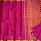 Detail of fine Vairaoosi zari lines woven continuously across deep magenta Kanchi Pattu pure silk body