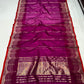 Deep magenta Katan Silk Chanderi saree with scalloped feather-wave border — Idam Living