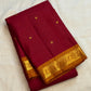 Deep magenta red Pure Silk Kanjivaram Butta saree with copper gold zari border, detail view 4