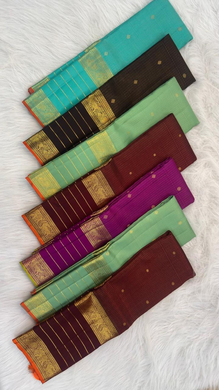 Deep Purple Handwoven Pure Silk Kanjivaram Saree with Zari Kattam Kamalam Butta and Vanasringaram Yaanai Border