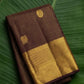 Deep Mahogany Brown and Antique Gold Handwoven Pure Silk Kanchipuram Saree with Vairaoosi and Mayil Chakram Butta