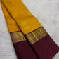 Mustard Yellow pure silk Kanchipuram saree — deep maroon border