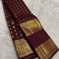 Deep maroon Kanjipuram silk saree with ambari yaanai butta and bottle green pallu — Idam Living