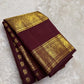 Bottle green varisaipet border detail on deep maroon Kanjipuram silk saree